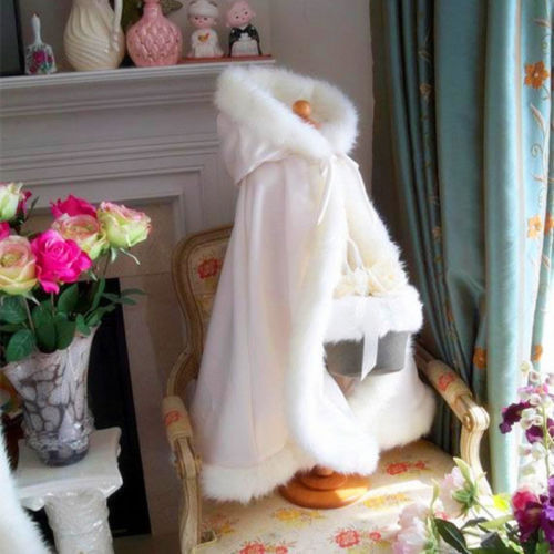 NEW Winter Wedding Flower Girl Cloak Faux Fur Trim Little Girls Jacket Cape 