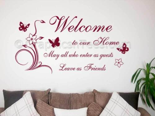 Home Vinyl Wall Art Decal Family Wall Quote Welcome Wall Sticker Butterflies