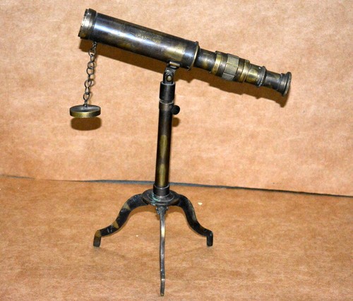 Vintage brass maritime telescope 10/" w.ottway spyglass scope brass tripod stand