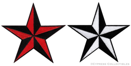 LOT of TWO 2 NAUTICAL STAR PATCHES iron-on embroidered NAVY SAILOR TATTOO SYMBOL 