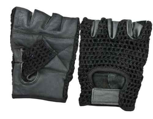 Gloves Weight Lifting Leather Crochet Back Padded Fingerless Gym Fitness Glove 
