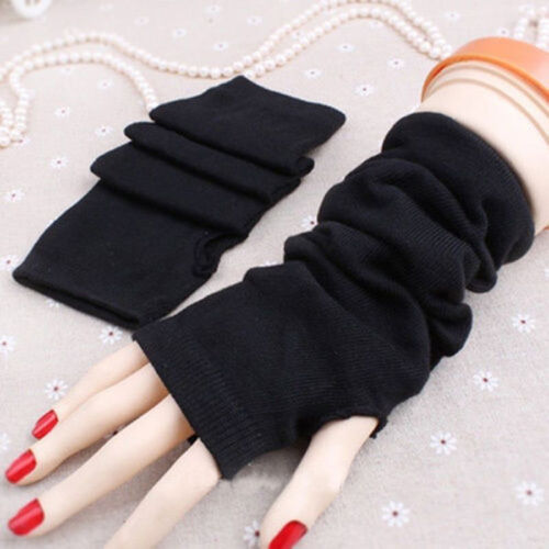 Womens Long Arm Warmer Fingerless Sleeves Stretchy Protection Gloves Mittens 