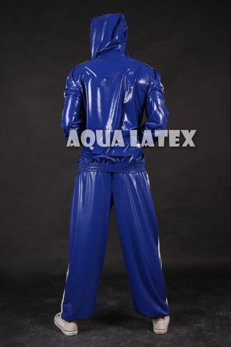 3 Stripe Rubber Latex Hoodie and Track Pants Loose Fit Sweatshirt and Trousers