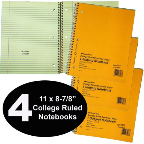 National Brand 33-068 11x8-7/8" College Ruled Notebooks 4 Each 80 Sheet 