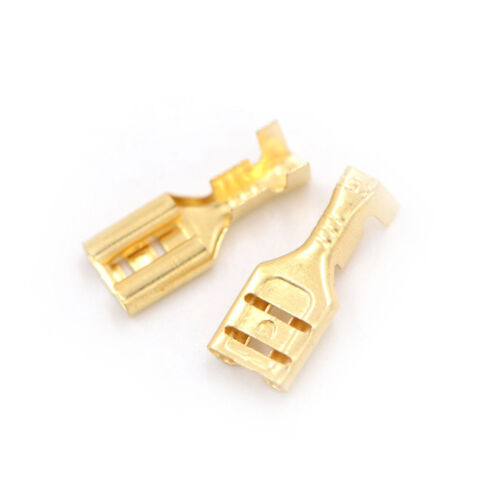 100PCS 6.3mm Brass Crimp Terminal Cable Weiblich Spade Connector Gold Tone AHS 