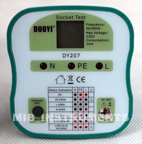 DY207 RCD ECLB Socket Tester Plug  New Version AC220V±10/%  Green