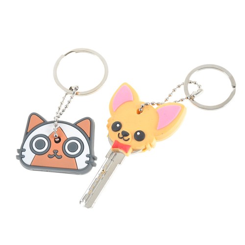 Puppy Pug Cat Rabbit Key Cover Cap Keychain Key Ring PVC Key Case Unisex Gift gz