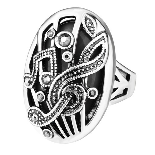LC/_ Vintage Evidés Notes Résine Incrusté Femmes Bijoux Bague Doigt Fête Bal U