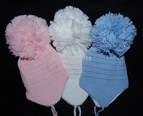 Baby Boy Girl Cotton Lined Knitted Pompom Nepalese Winter Hat NB 0-3 1 Supplied