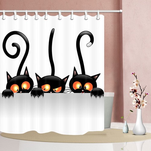 Halloween Funny Black Cats Bathroom Waterproof Fabric Shower Curtain /& 12 Hooks