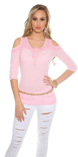 Top DONNA BLUSA SHIRT shoulder maglietta CON RICAMO Pullover Tg 34//36//38