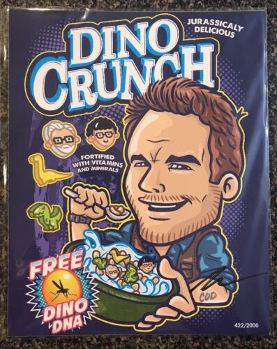 Bam Box Exclusive Jurassic Park /"Dino Crunch/" Fan Art Print COA Chris Pratt