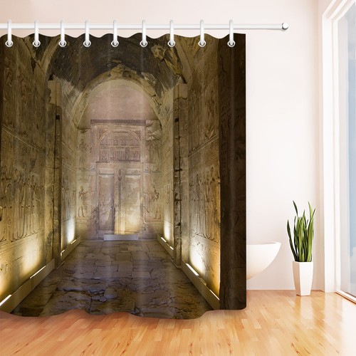 Waterproof Fabric Egyptian Ancient Temple Shower Curtain Liner Bathroom Mat Hook