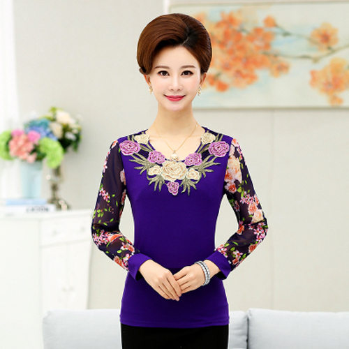 new spring summer fashion elegant chiffon thin knitting embroidered T-shirt