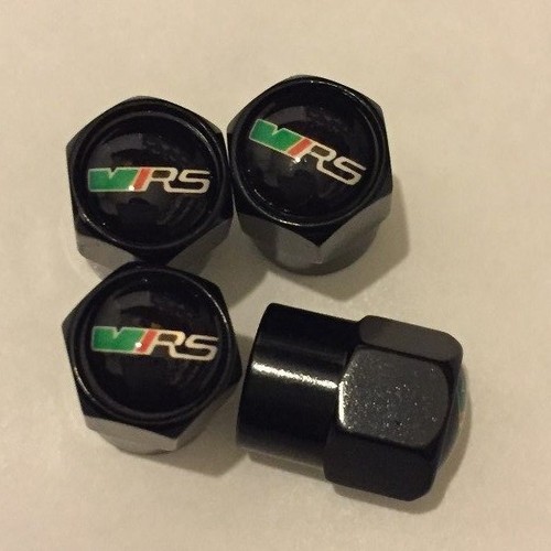 SKODA VRS nero lucido D/'aria Valvola Polvere Tappi Tappi RUOTE PNEUMATICI AUTO 4 x PC