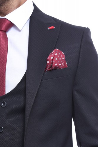 Men 3pc Vested Suit Turkey WESSI J.VALINTIN European Slim Fit 129-11 Black