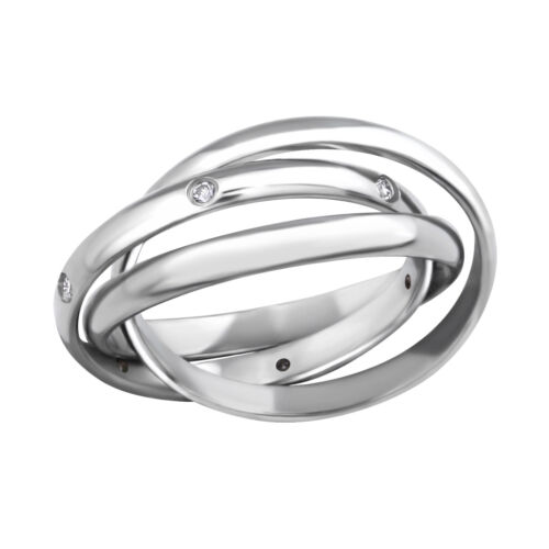 Edelstahl Damen Ring mit Kristallsteinen Bandring Dreier Ring 