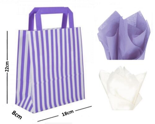 Purple Candy Stripe Flat Handle Carrier Bags ~ Birthday Party Paper Gift Bag *