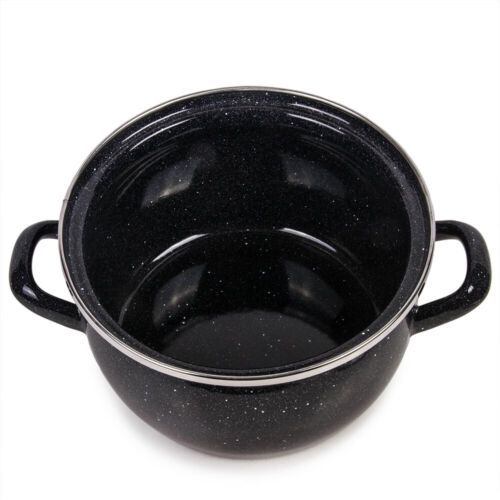 Durable Enamelware Cooking Pots Black Granite Enameled Steel Stockpot with Lid 