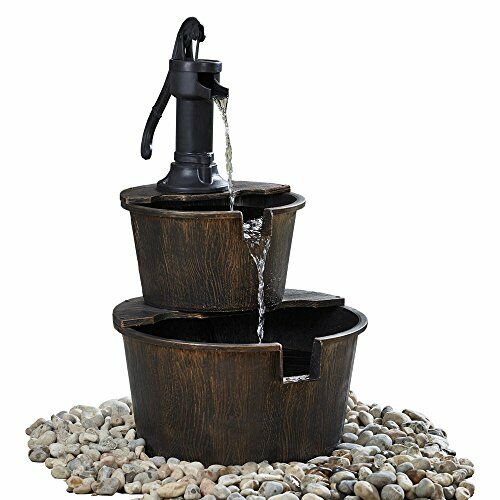 Serenity Garden 2 Tier Pump Barrel Cascade Water Feature Outdoor Patio Fountain 