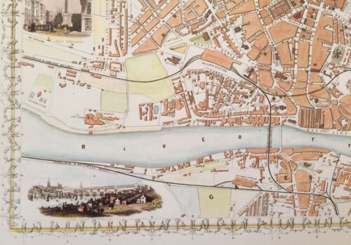 c1850/'s Tallis reprint England Old Antique colour map /& vignettes of Newcastle