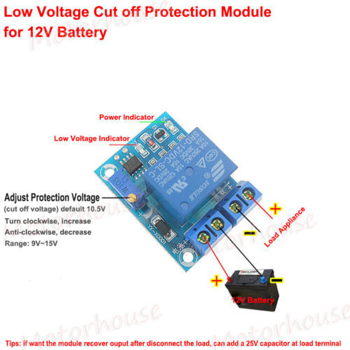 12V 10A Battery Low Voltage Cut Off Protection Board Automatic Recovery Switch 