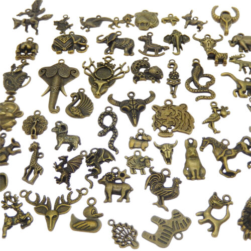 Lot of 20 Vintage Bronze Alloy Charms Mixed Animals Pendants Craft Findings 