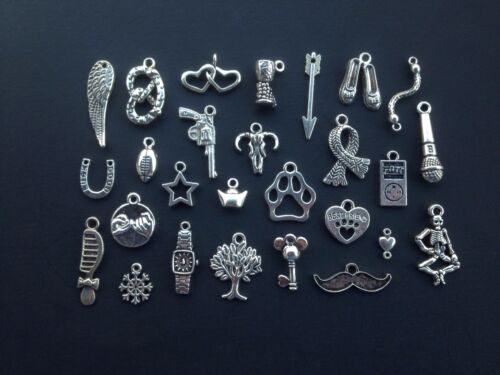 50pcs Mixed Silver Loose Charms Pendants Jewelry Making Beads Wholesale Bulk Lot 