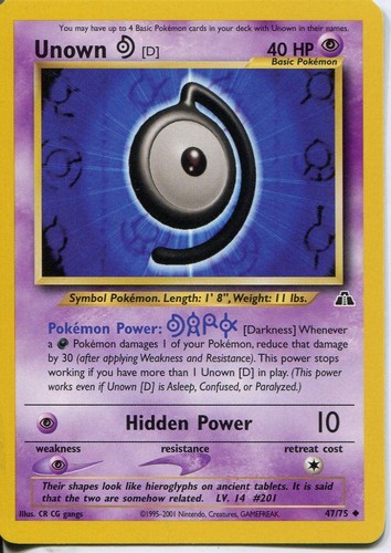 Pokemon Neo Discovery Uncommon Card #47//75 Unown D
