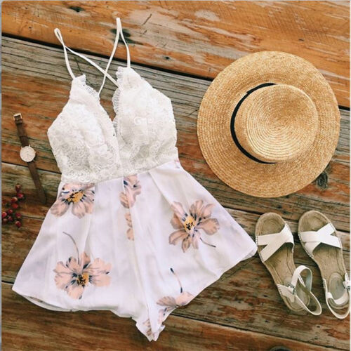 Women Holiday Floral Playsuit Romper Mini Dresses Jumpsuit Shorts Summer Beach