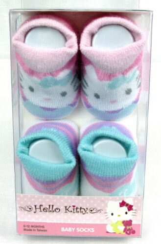Hello Kitty 2-Pk Baby/Toddler Socks Booties Pink Blue 0-12 Mths Protected Toes