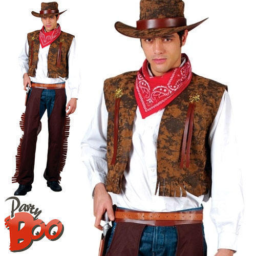 Western Cowboy Rodeo Mens Fancy Dress Wild West Brown Adult Costume Outfit Hat