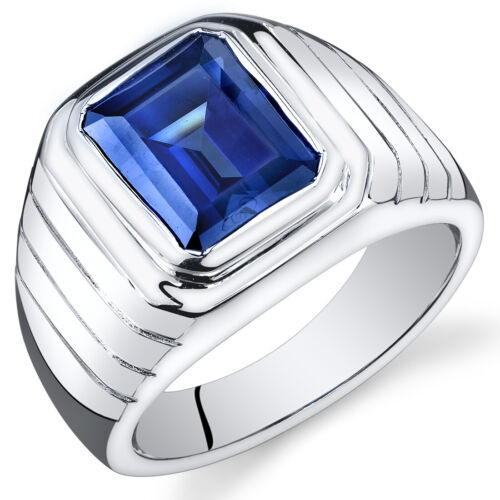 Mens 6.5 cts Octagon Cut Sapphire Sterling Silver Ring Sizes 8 To 13 