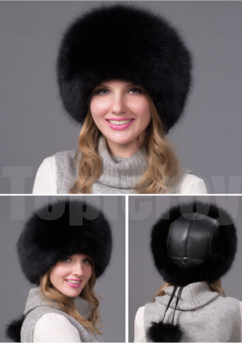 Womens Real Fox Fur Russian Hat Winter Warmer Ear Cap Ushanka Cossack Ski Cap