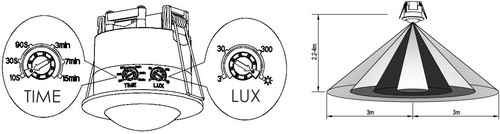 Bewegungsmelder Innen Infrarot Silber Unterputz Decken 360° LED Einbau CRS3-S