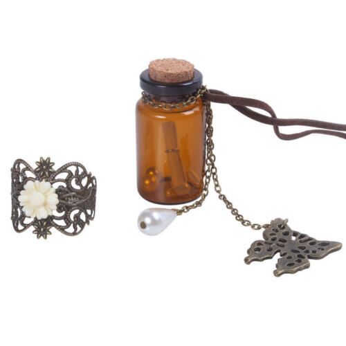 Vintage Butterfly Flower Pendant Wish Glass Bottle Leather Necklace Xmas GiftTB$ 