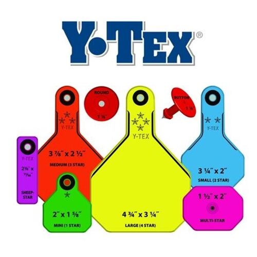Y-TEX MEDIUM 3-STAR TAGS Calf//Cow Fade Tear Resistent #101-125 Purple 25ct Pkg