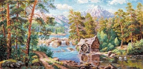 Counted Cross Stitch Kit ALISA 3-17 "Landscape with a Watermill" 