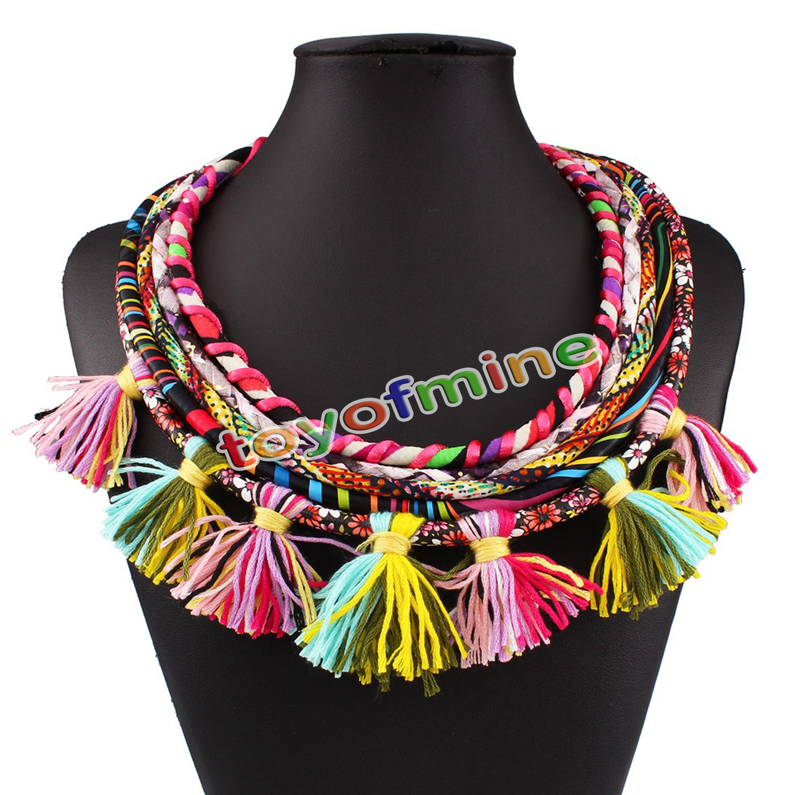  multicolor bib tassle statement necklace