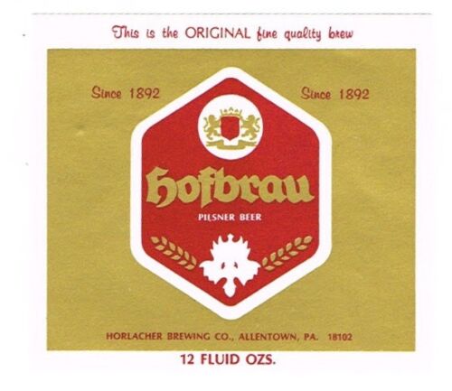 Unused 1970s PENNSYLVANIA Allentown HOFFBRAU PILSNER BEER 12oz Label 