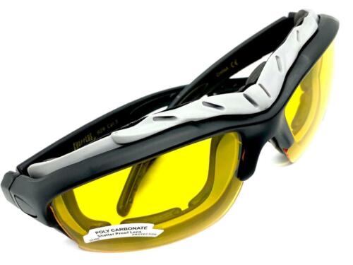 MOTORCYCLE Night Riding Padded Safety Protective SUN GLASSES GOGGLES Yellow Lens