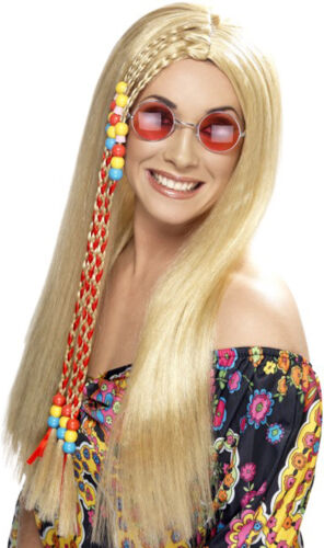 1960s Groovy Fancy Party Hippy Party Wig Ladies Coloured Beads Long Wigs Multi