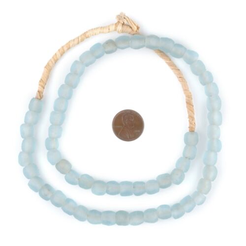 Baby Blue Recycled Glass Beads 9mm Ghana African Sea Glass Round Large Hole 