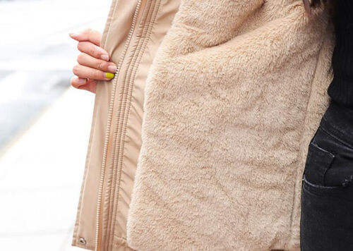 Womens Big Fur Coat Hooded Parka Ladies Winter Fleece Lined Zip Jacket Outwear 