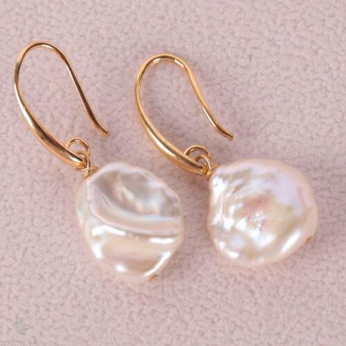 Details about   14-15MM Natural white baroque pearl Earring 18k Ear Drop Dangle Classic Jewelry 
