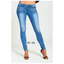 WOMENS FADED DENIM//FRAYED HEM//DISTRESS//EDGE BOWS//SIDE FLARED SKINNY JEANS