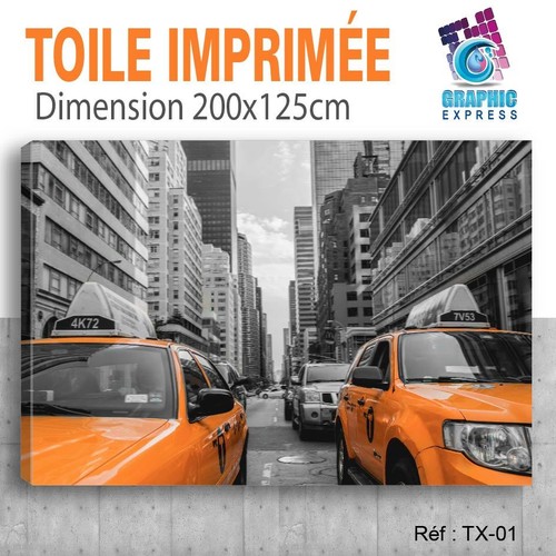 TOILE IMPRIMEE TAXI NEW YORK TX-01 TABLEAU DECORATION MURALE 60x40cm