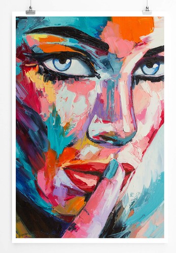 Buntes modernes Bild Frau mit blauen Augen 60x90cm Poster