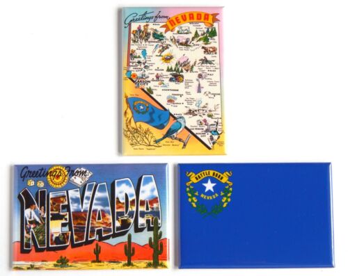 Greetings from Nevada FRIDGE MAGNET Set travel souvenir flag map