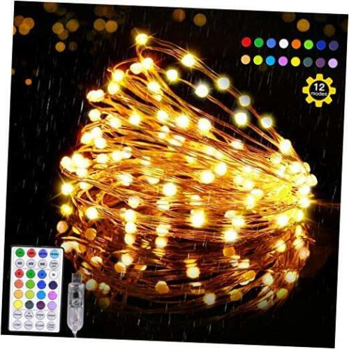 Outdoor String Lights,Fairy Lights with 16 Color Changing/12 Gold 